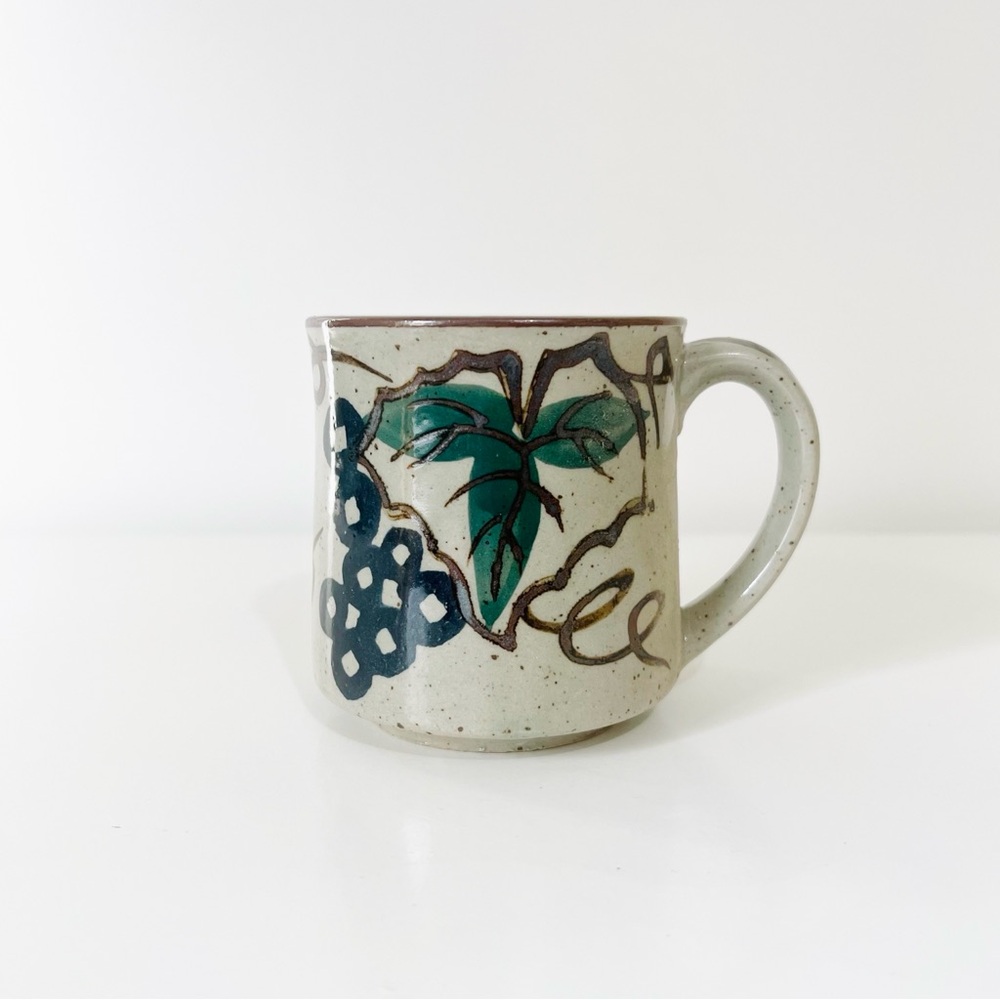Vintage Otagiri Stoneware Speckled Grapevine Coffee Tea Hand Painted Mug